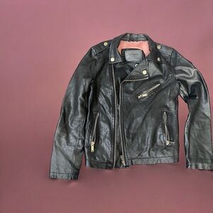 CI SONO by CAVALINI Kids Black Polyurethane/Faux Leather Zippered Jacket,Size 10